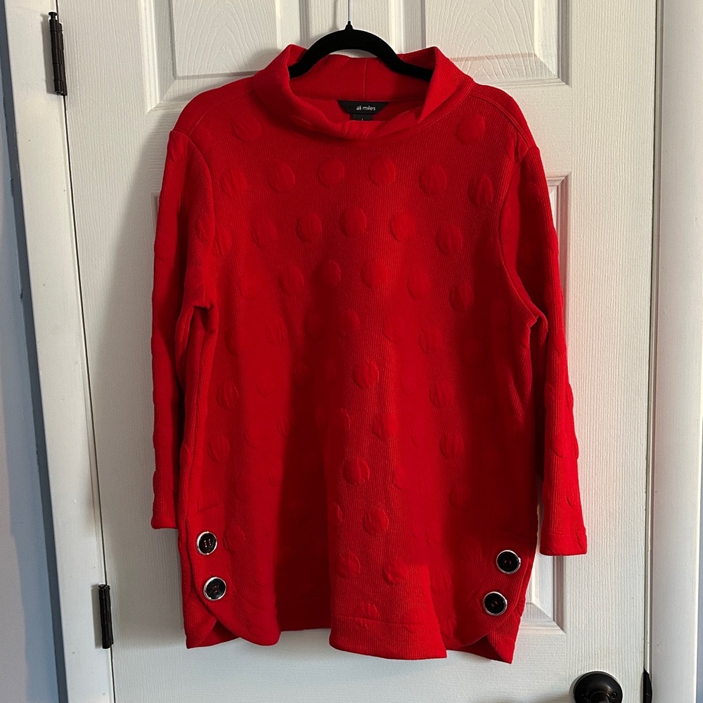 Ali Miles Oversized Vibrant Red Mock Neck Tunic - Large - Perfect For Holidays